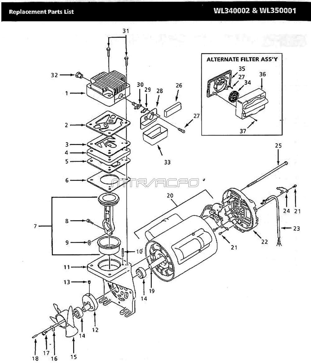 Section 1 Diagram and Parts List for WL350000  Campbell Hausfeld Compressor
